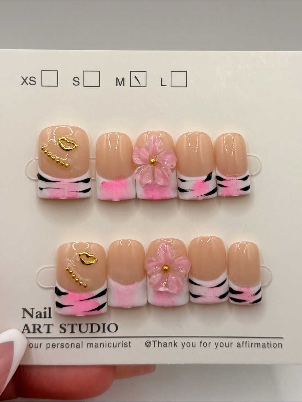 Nude Pink Floral Zebra Press-On Nail Set